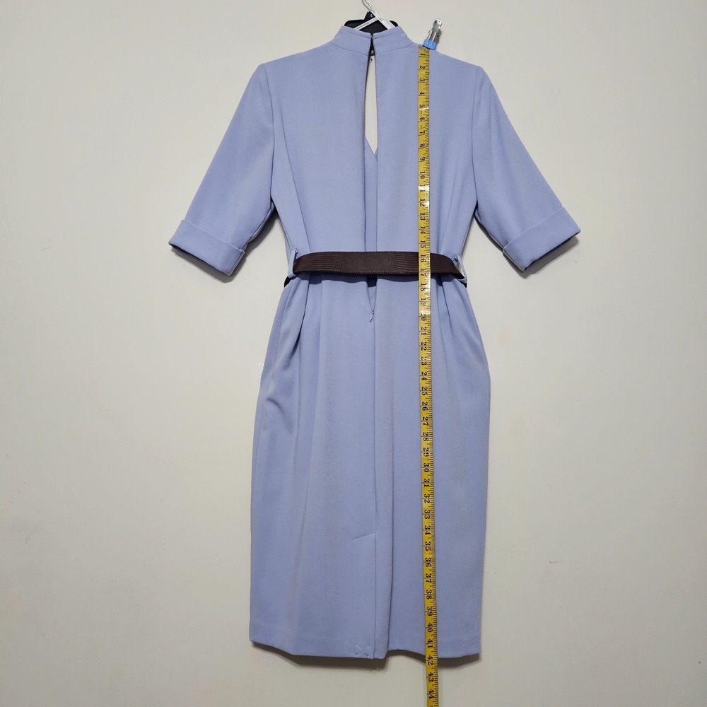 Donna Karan Dress 4 Pastel Blue Sheath Short Sleeves Collar V-neck Belt 0956 - Picture 6 of 9